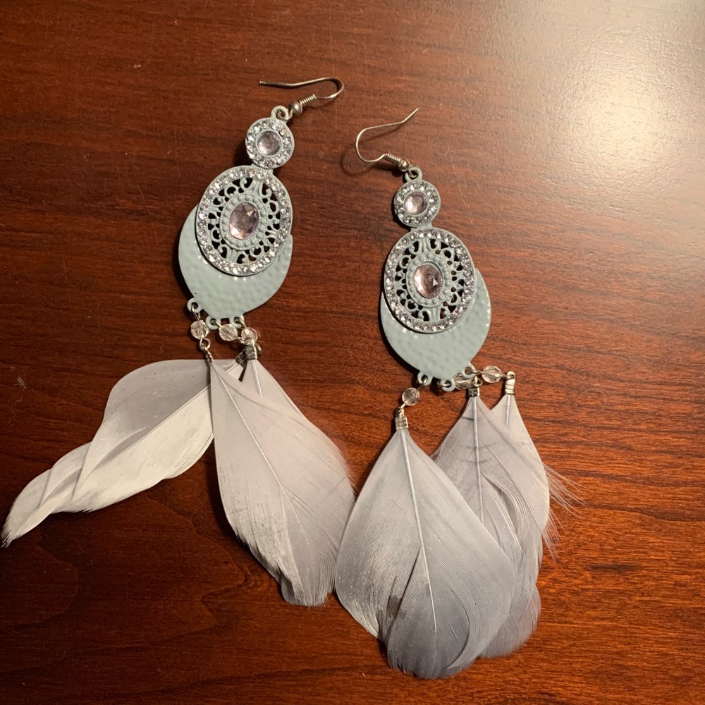 Gray feather earrings